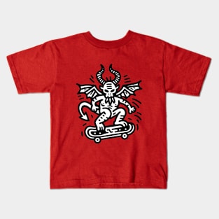 Devil on a skateboard - Black and White Kids T-Shirt